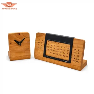تقویم و ساعت رومیزی چوبی